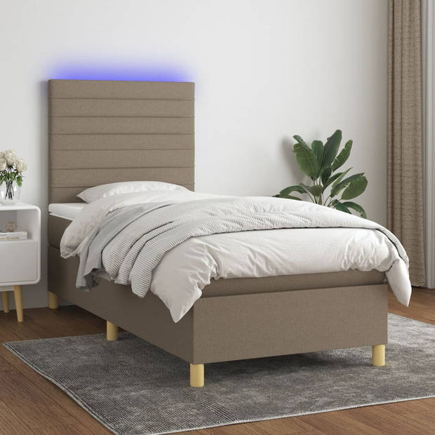 vidaXL Boxspring met matras en LED stof taupe 90x190 cm