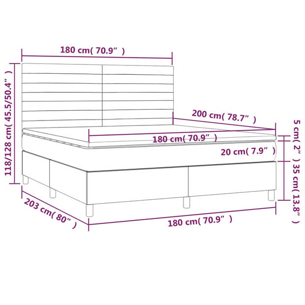 vidaXL Boxspring met matras en LED fluweel lichtgrijs 180x200 cm