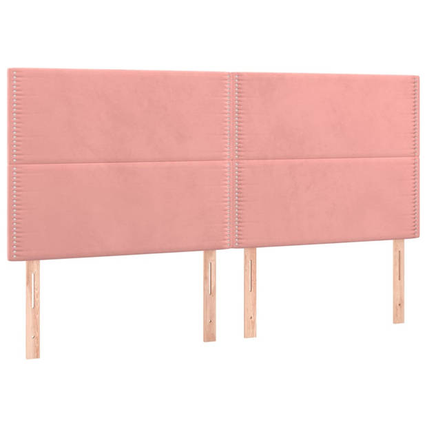 vidaXL Boxspring met matras fluweel roze 200x200 cm