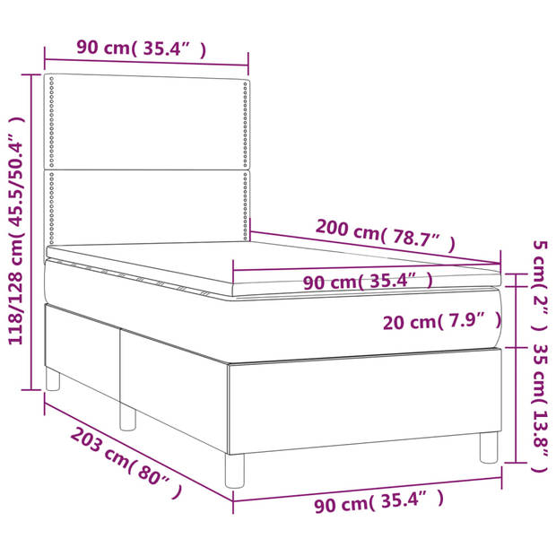 vidaXL Boxspring met matras en LED stof blauw 90x200 cm