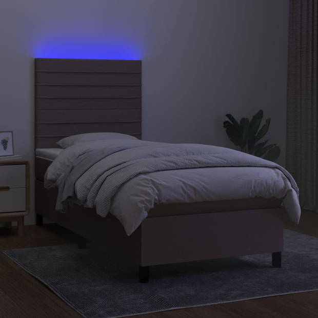 vidaXL Boxspring met matras en LED stof taupe 80x200 cm