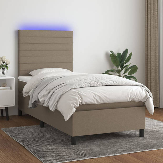 vidaXL Boxspring met matras en LED stof taupe 80x200 cm