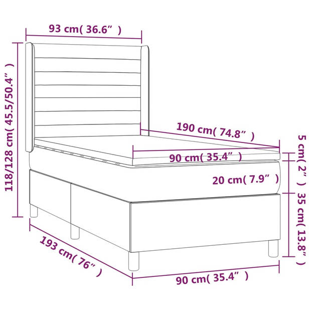 vidaXL Boxspring met matras en LED fluweel donkergrijs 90x190 cm