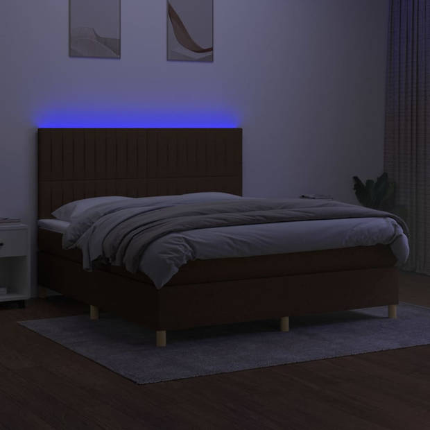 vidaXL Boxspring met matras en LED stof donkerbruin 180x200 cm