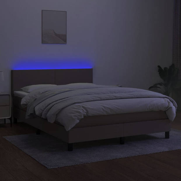 vidaXL Boxspring met matras en LED stof taupe 140x190 cm