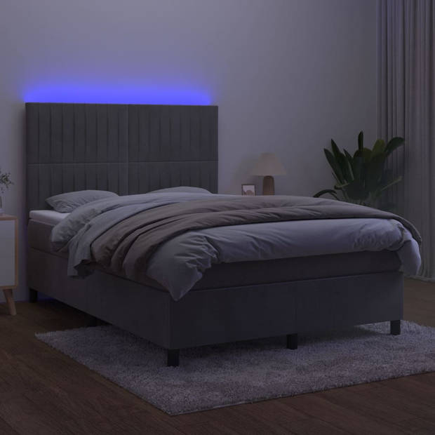 vidaXL Boxspring met matras en LED fluweel lichtgrijs 140x190 cm