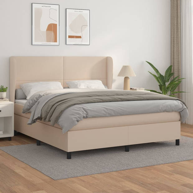 vidaXL Boxspring met matras kunstleer cappuccinokleurig 160x200 cm