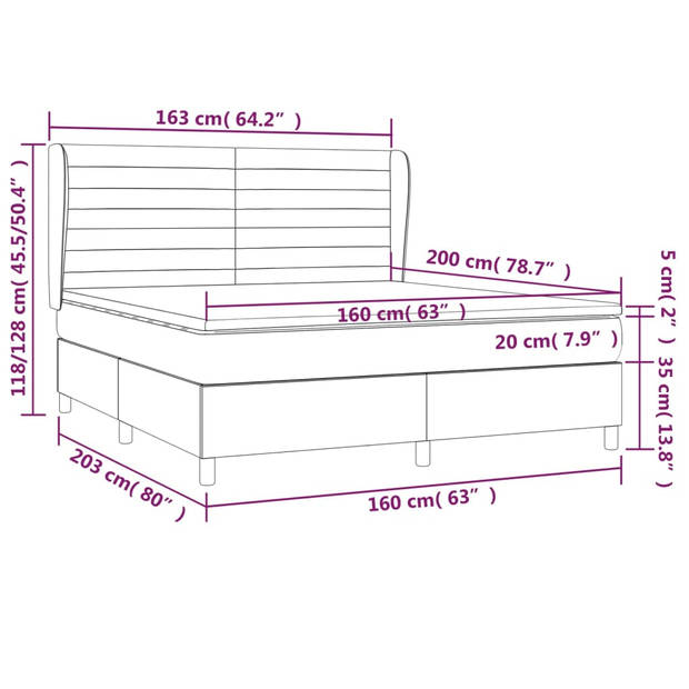 vidaXL Boxspring met matras stof taupe 160x200 cm