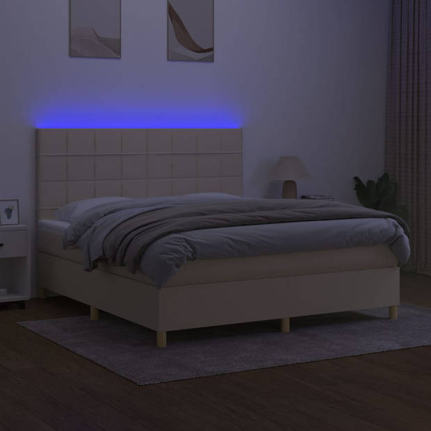 vidaXL Boxspring met matras en LED stof crèmekleurig 180x200 cm