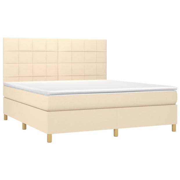 vidaXL Boxspring met matras en LED stof crèmekleurig 180x200 cm