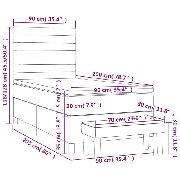 vidaXL Boxspring met matras fluweel lichtgrijs 90x200 cm