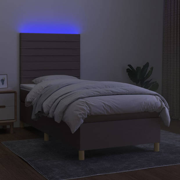 vidaXL Boxspring met matras en LED stof taupe 100x200 cm