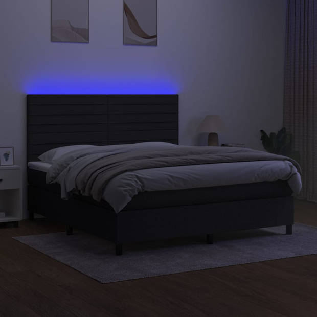 vidaXL Boxspring met matras en LED stof zwart 180x200 cm