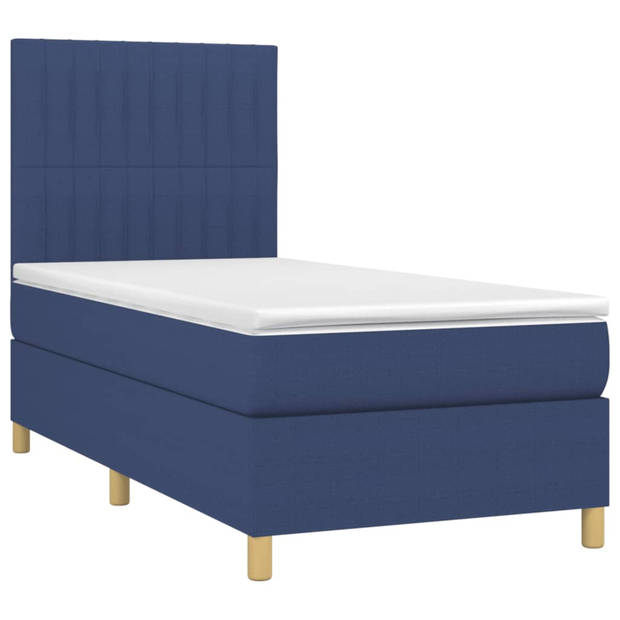 vidaXL Boxspring met matras en LED stof blauw 90x200 cm