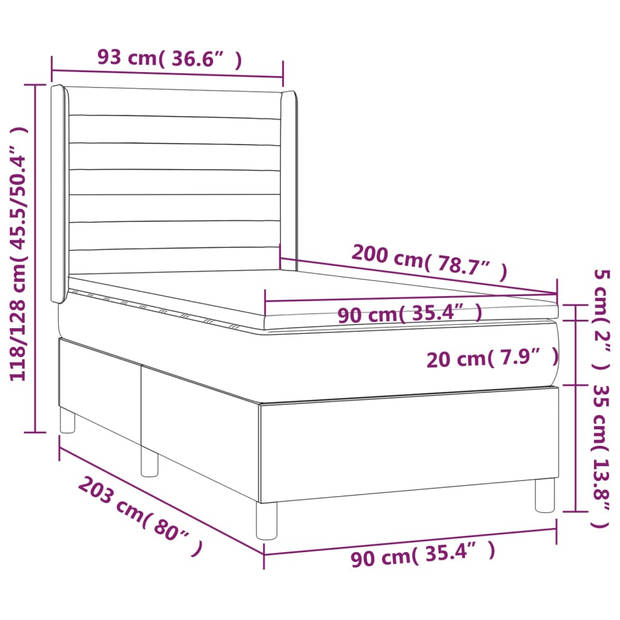 vidaXL Boxspring met matras fluweel donkergrijs 90x200 cm