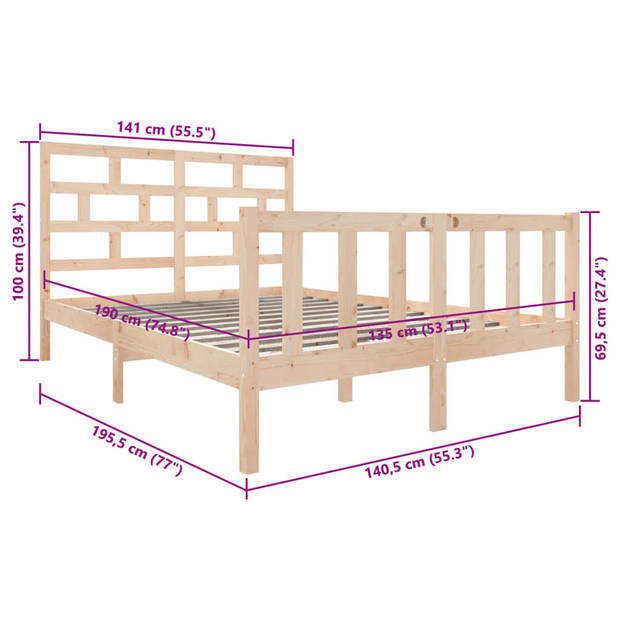 vidaXL Bedframe massief grenenhout 135x190 cm