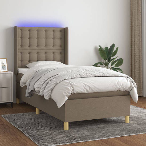 vidaXL Boxspring met matras en LED stof taupe 100x200 cm