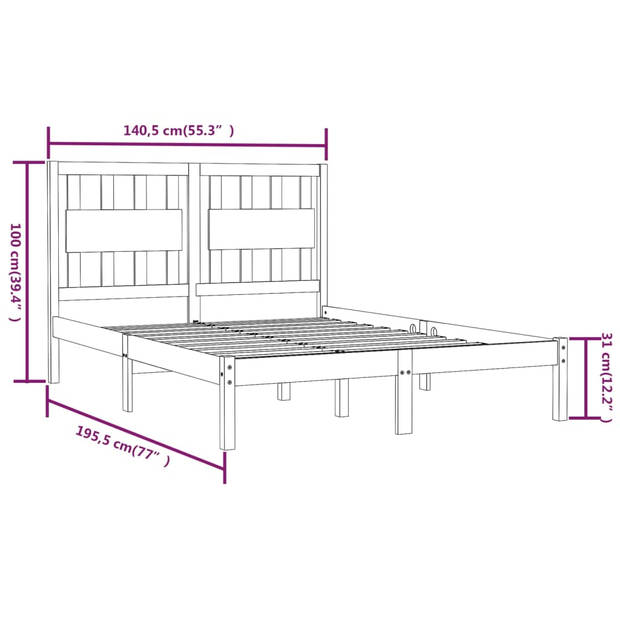 vidaXL Bedframe massief grenenhout wit 135x190 cm 4FT6 Double