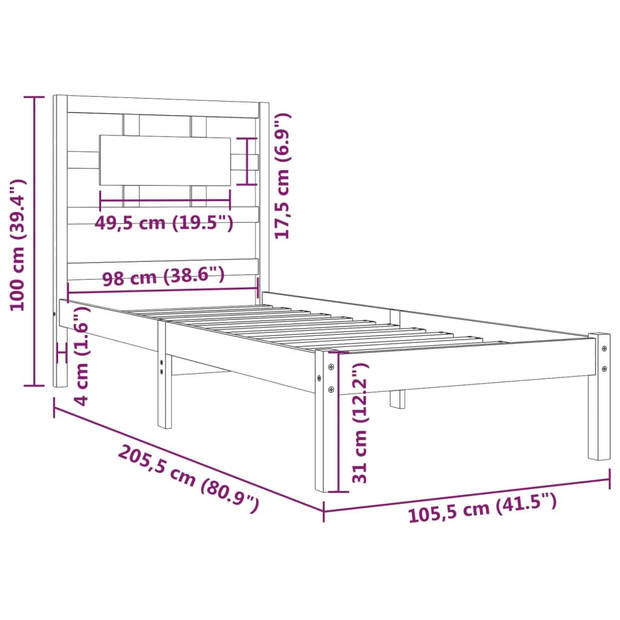 vidaXL Bedframe zonder matras massief grenenhout wit 140x200 cm