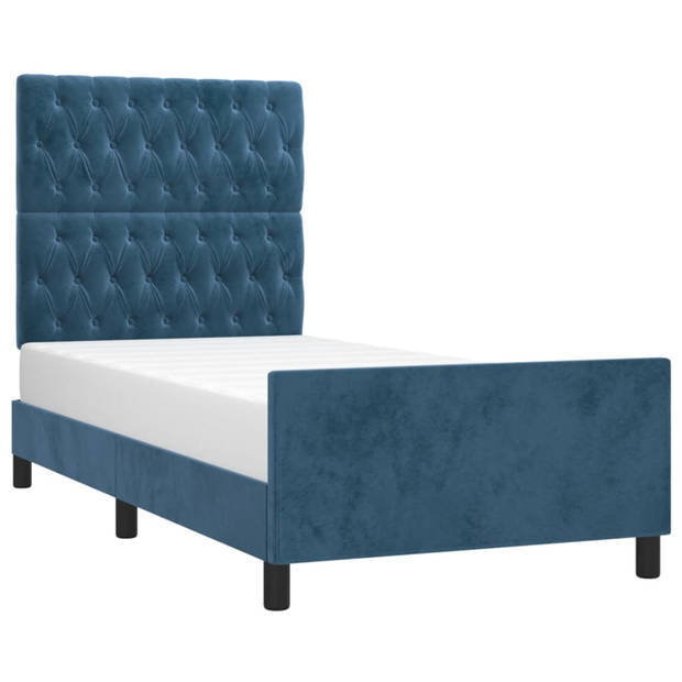 vidaXL Bedframe met hoofdeinde fluweel donkerblauw 90x200 cm