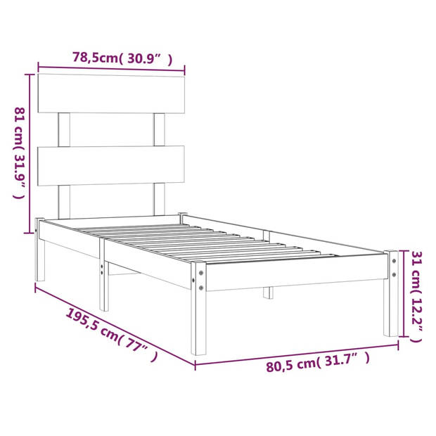 vidaXL Bedframe massief hout 75x190 cm