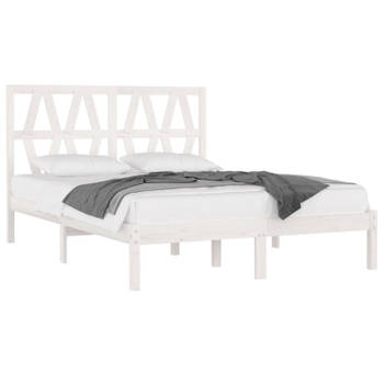 vidaXL Bedframe massief grenenhout wit 135x190 cm 4FT6 Double