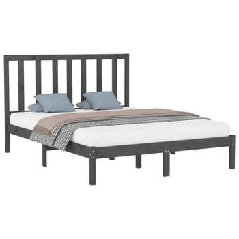 vidaXL Bedframe massief hout grijs 150x200 cm