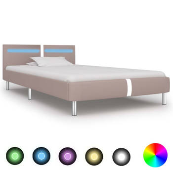 vidaXL Bedframe met LED kunstleer cappuccino 90x200 cm