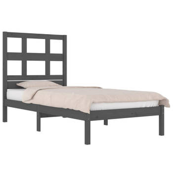 vidaXL Bedframe massief grenenhout grijs 90x200 cm