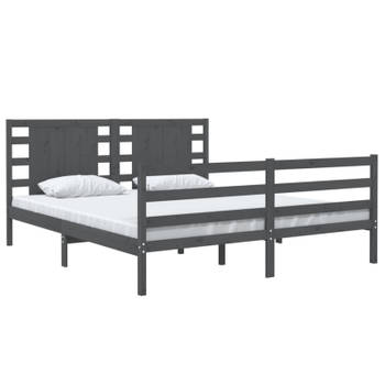 vidaXL Bedframe massief grenenhout grijs 140x190 cm