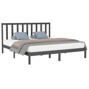 vidaXL Bedframe massief hout grijs 200x200 cm