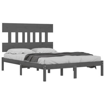 vidaXL Bedframe massief hout grijs 135x190 cm