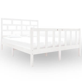 vidaXL Bedframe massief grenenhout wit 135x190 cm 4FT6 Double