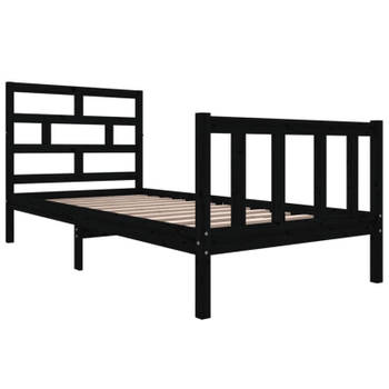 vidaXL Bedframe massief grenenhout zwart 90x190 cm