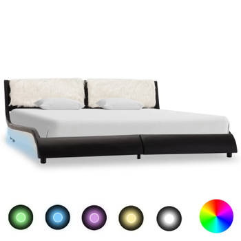 vidaXL Bedframe met LED kunstleer zwart en wit 180x200 cm