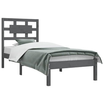 vidaXL Bedframe massief grenenhout grijs 90x200 cm