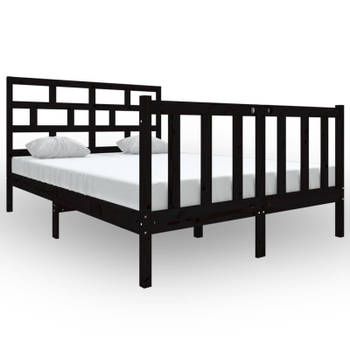 vidaXL Bedframe massief grenenhout zwart 140x190 cm