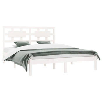 vidaXL Bedframe massief grenenhout wit 160x200 cm