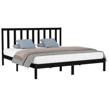 vidaXL Bedframe massief hout zwart 180x200 cm