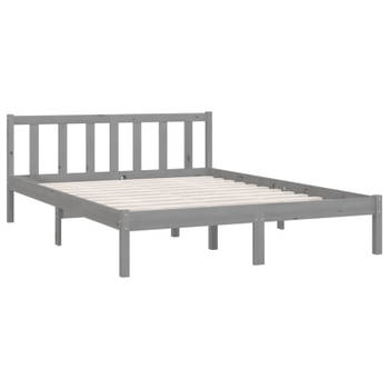 vidaXL Bedframe massief grenenhout grijs 150x200 cm