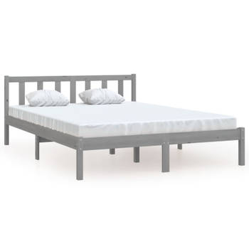 vidaXL Bedframe massief grenenhout grijs 150x200 cm