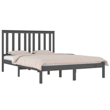 vidaXL Bedframe massief grenenhout grijs 150x200 cm