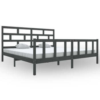 vidaXL Bedframe massief grenenhout grijs 200x200 cm