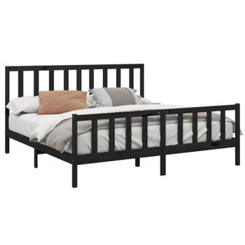 vidaXL Bedframe massief grenenhout zwart 180x200 cm