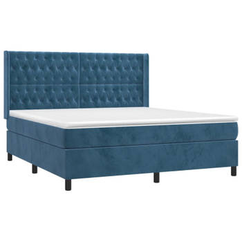 vidaXL Boxspring met matras en LED fluweel donkerblauw 180x200 cm