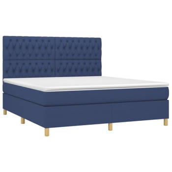 vidaXL Boxspring met matras en LED stof blauw 180x200 cm