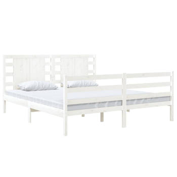 vidaXL Bedframe massief grenenhout wit 150x200 cm