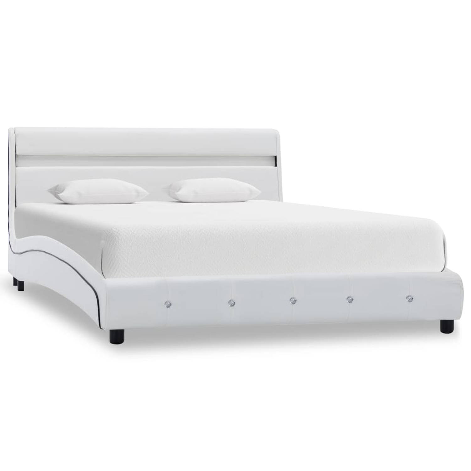 The Living Store Bedframe met LED kunstleer wit 120x200 cm - Bed