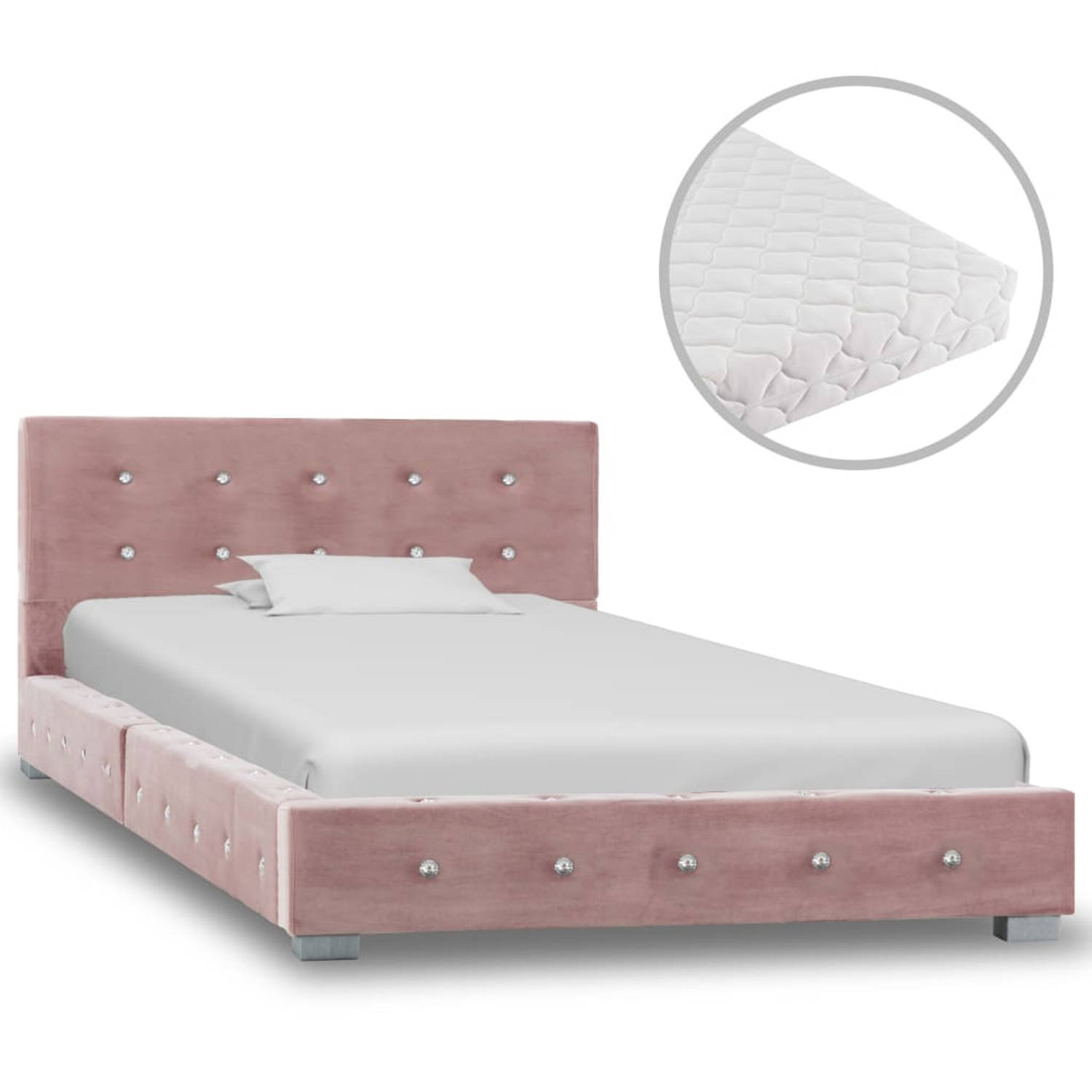 vidaXL Bed met matras fluweel roze 90x200 cm