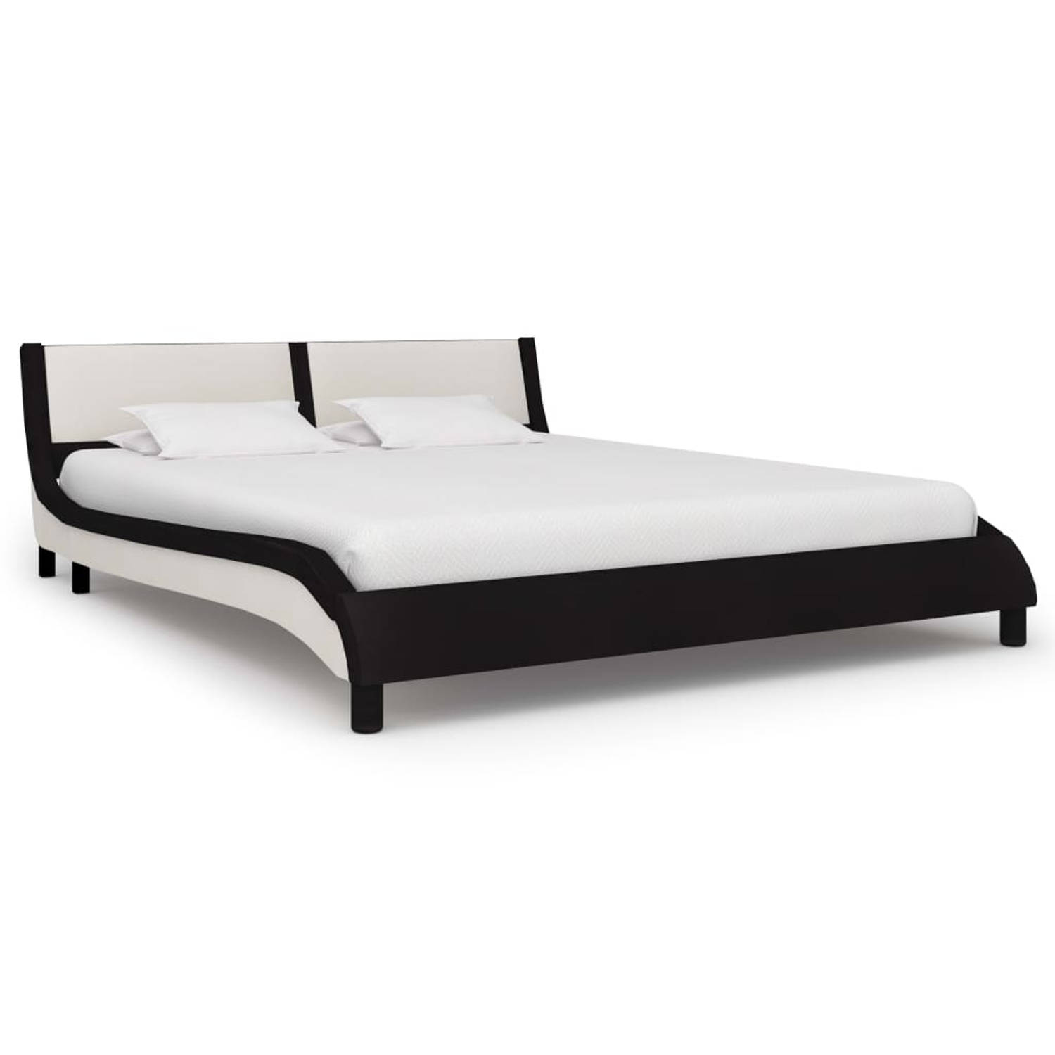 The Living Store Bedframe met LED kunstleer zwart en wit 180x200 cm - Bed